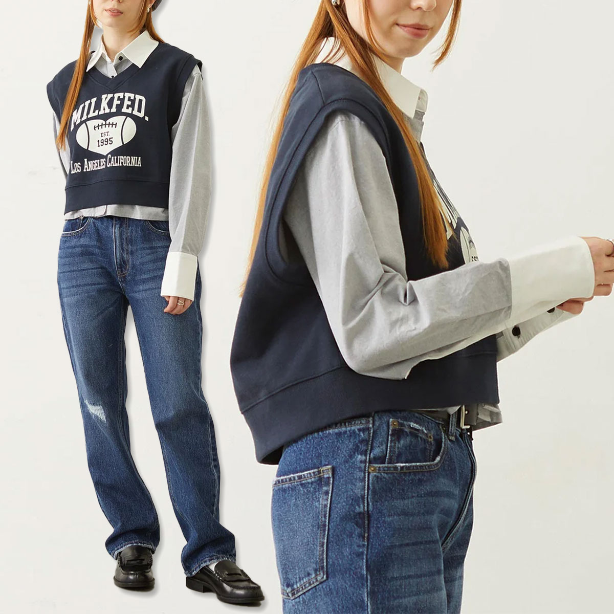 MILKFED. | COLLEGE LOGO V-NECK SWEAT VEST��103263021001��