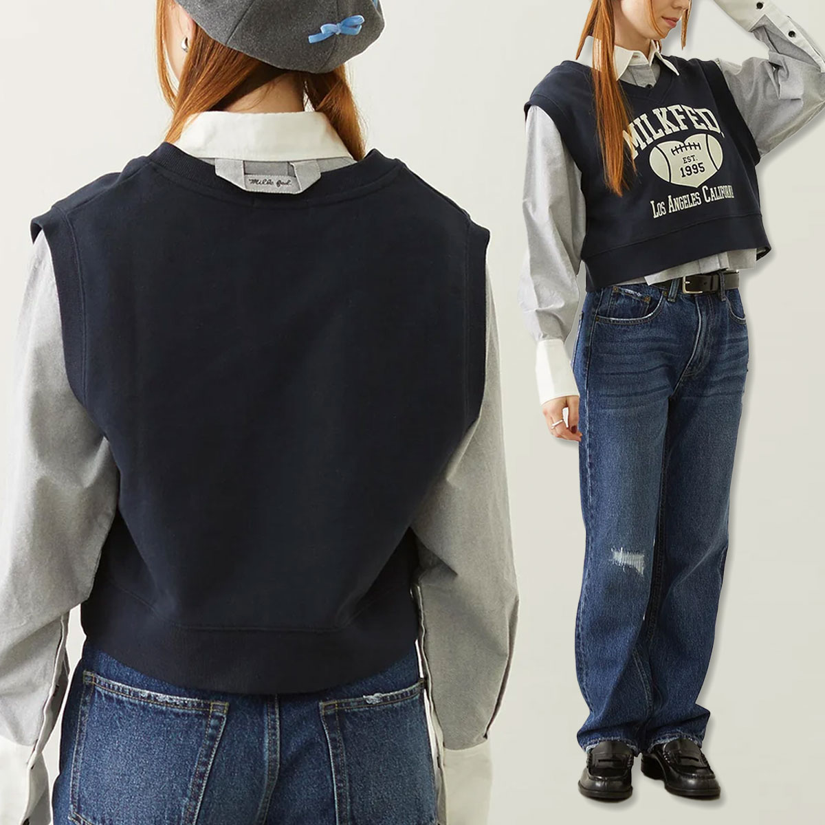 MILKFED. | COLLEGE LOGO V-NECK SWEAT VEST��103263021001��