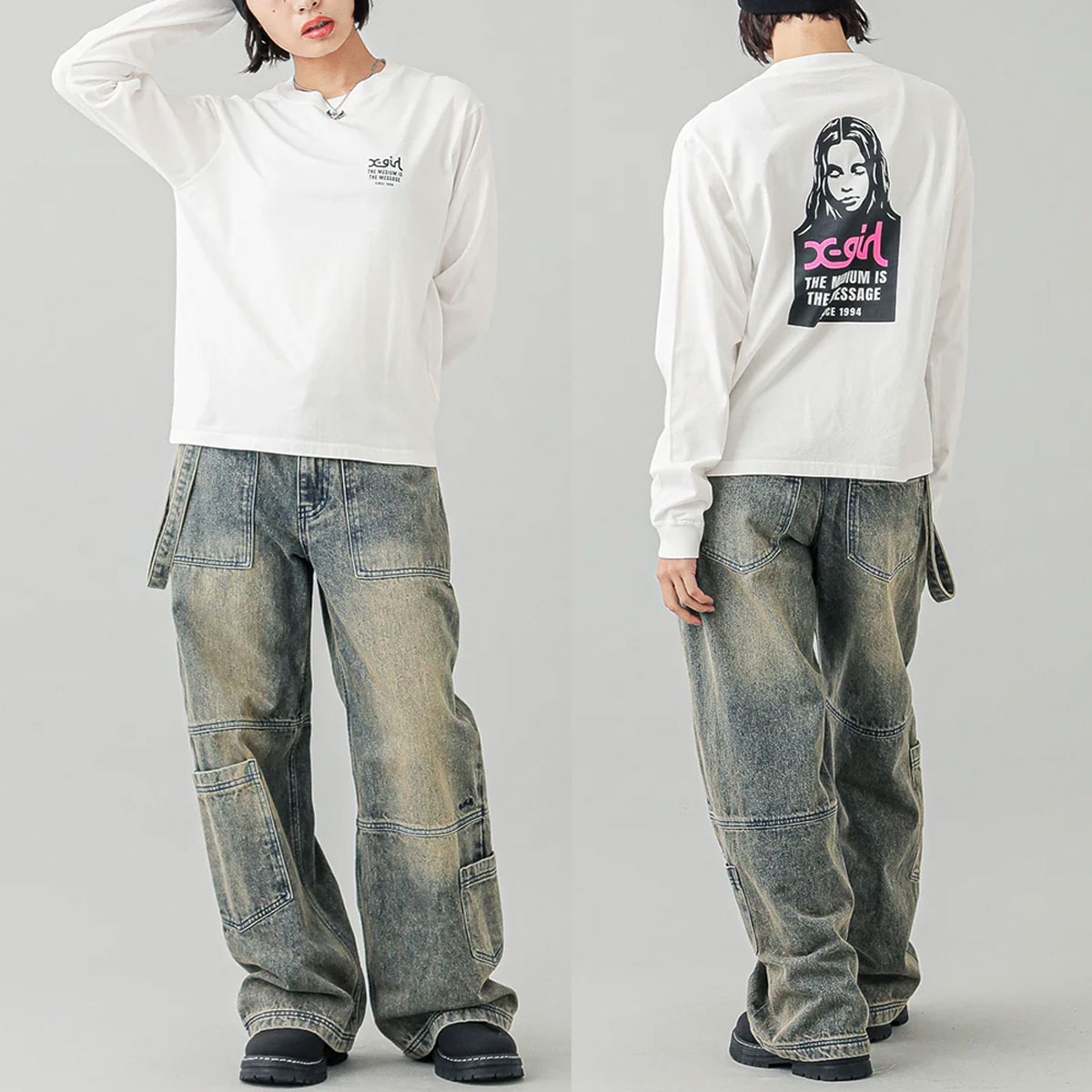 20%OFF ۥå T ĹµT ե Хåץ 3 M L ȥ꡼ȿ͵֥ X-GIRL  | MESSAGE AND FACE L/S TEE105251011014