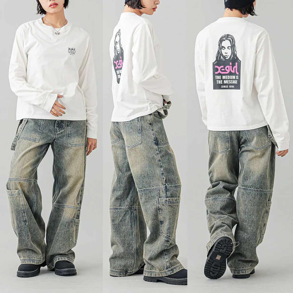 20%OFF ۥå T ĹµT ե Хåץ 3 M L ȥ꡼ȿ͵֥ X-GIRL  | MESSAGE AND FACE L/S TEE105251011014