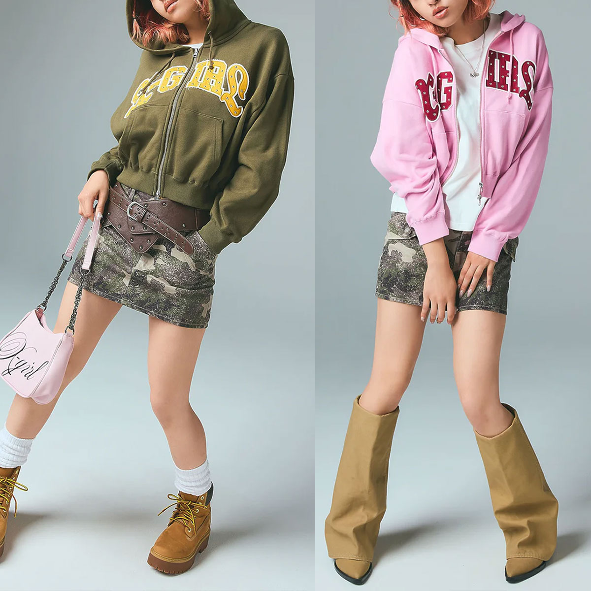 XGIRL | STUDDED LOGO ZIP UP SWEAT HOODIE��105261012005��