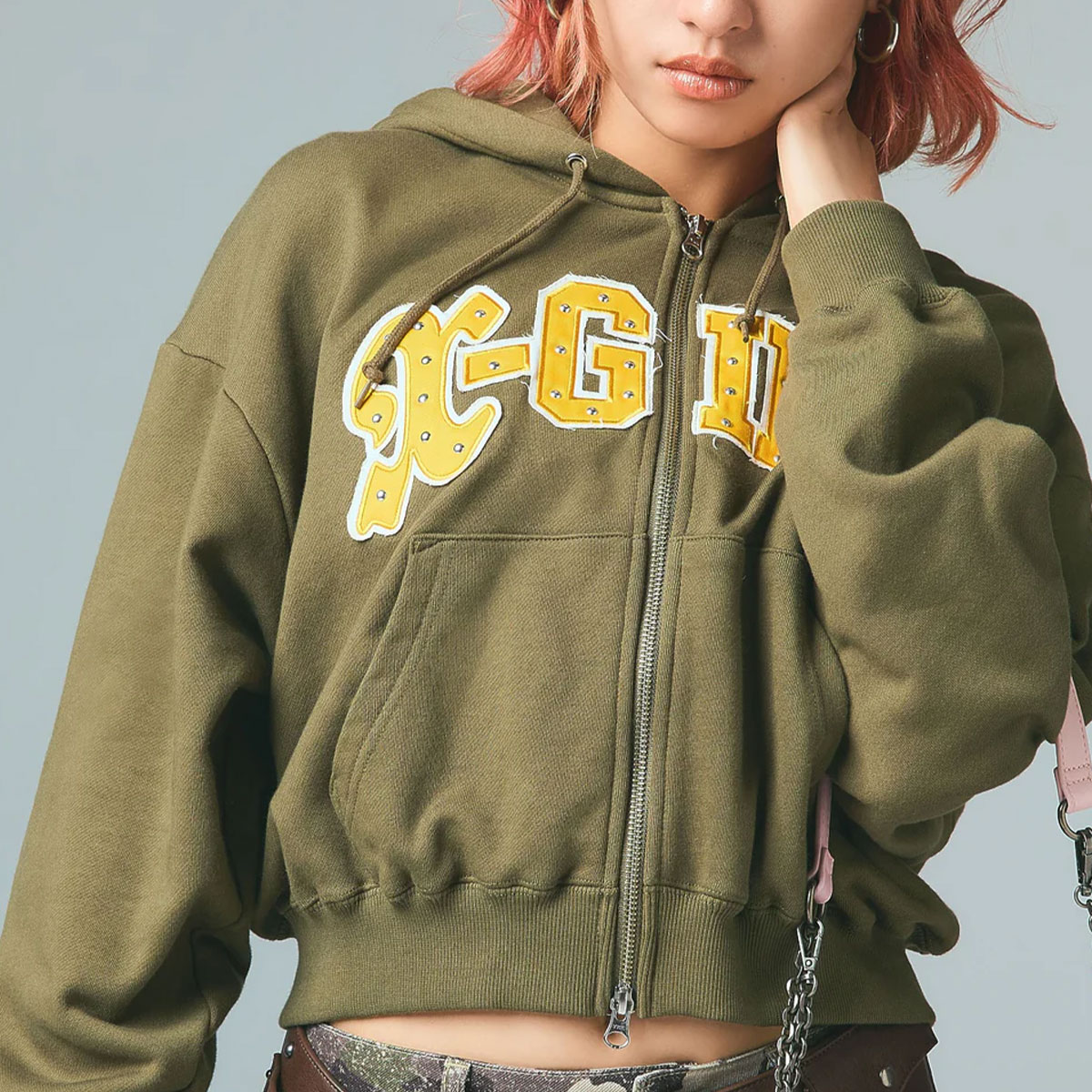 XGIRL | STUDDED LOGO ZIP UP SWEAT HOODIE��105261012005��