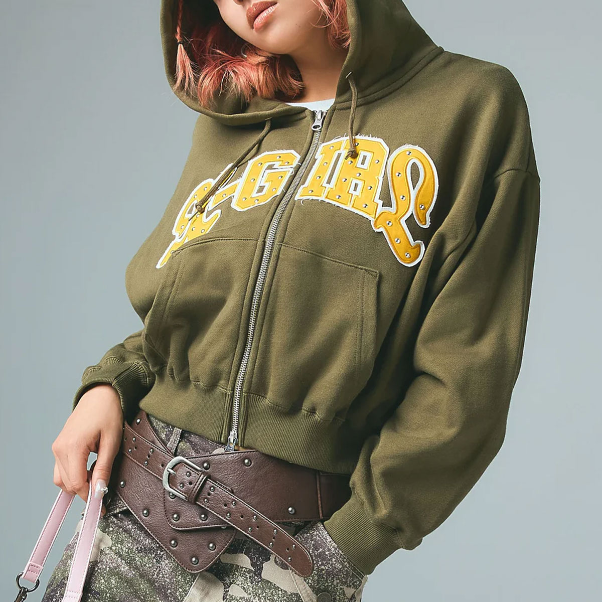 XGIRL | STUDDED LOGO ZIP UP SWEAT HOODIE��105261012005��