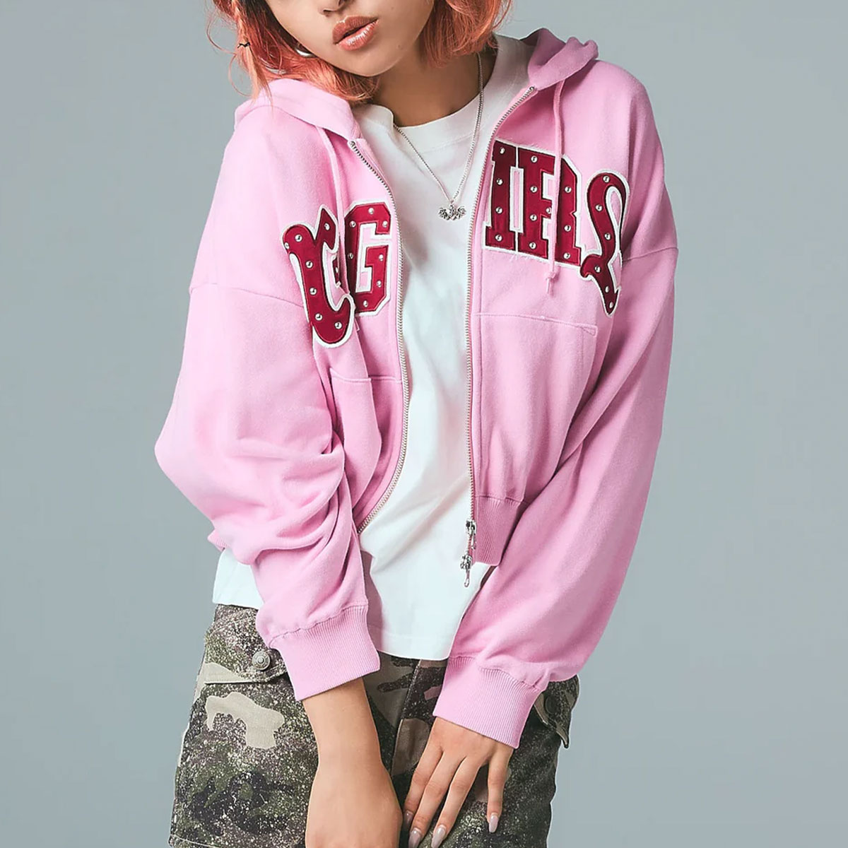 XGIRL | STUDDED LOGO ZIP UP SWEAT HOODIE��105261012005��