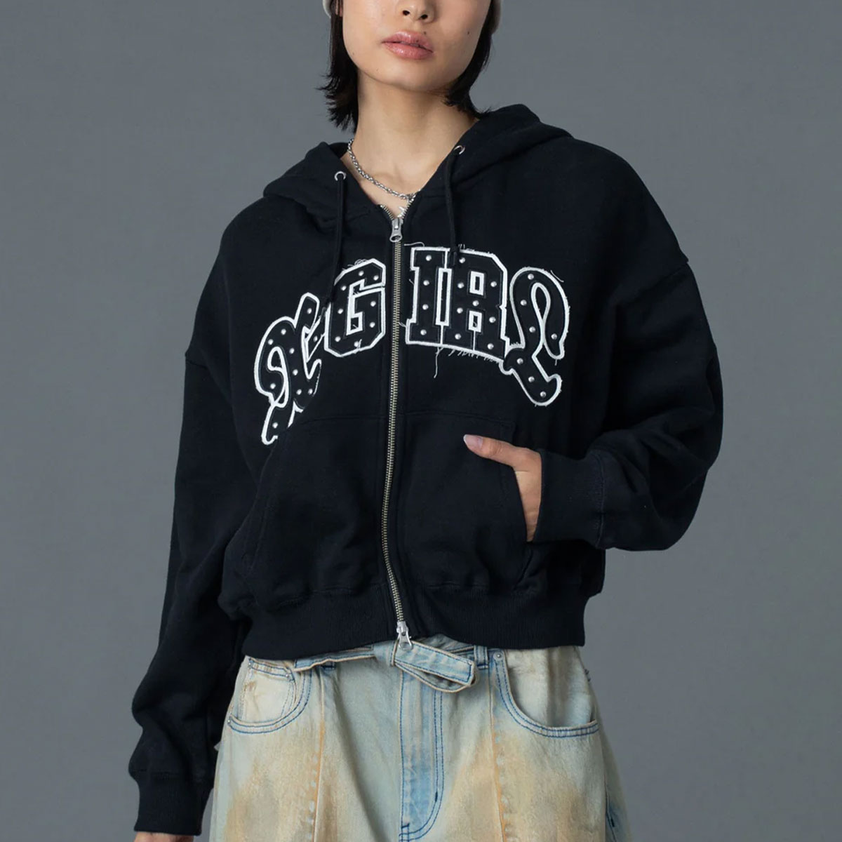 XGIRL | STUDDED LOGO ZIP UP SWEAT HOODIE��105261012005��