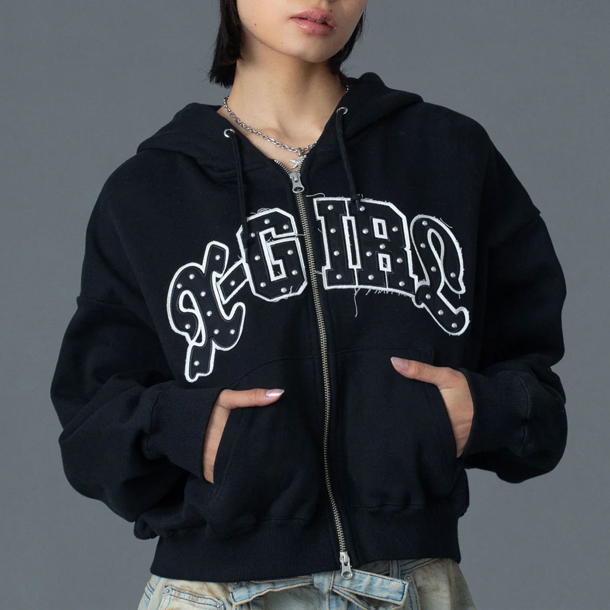 XGIRL | STUDDED LOGO ZIP UP SWEAT HOODIE��105261012005��