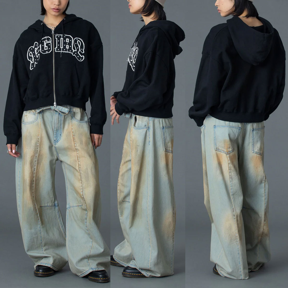 XGIRL | STUDDED LOGO ZIP UP SWEAT HOODIE��105261012005��