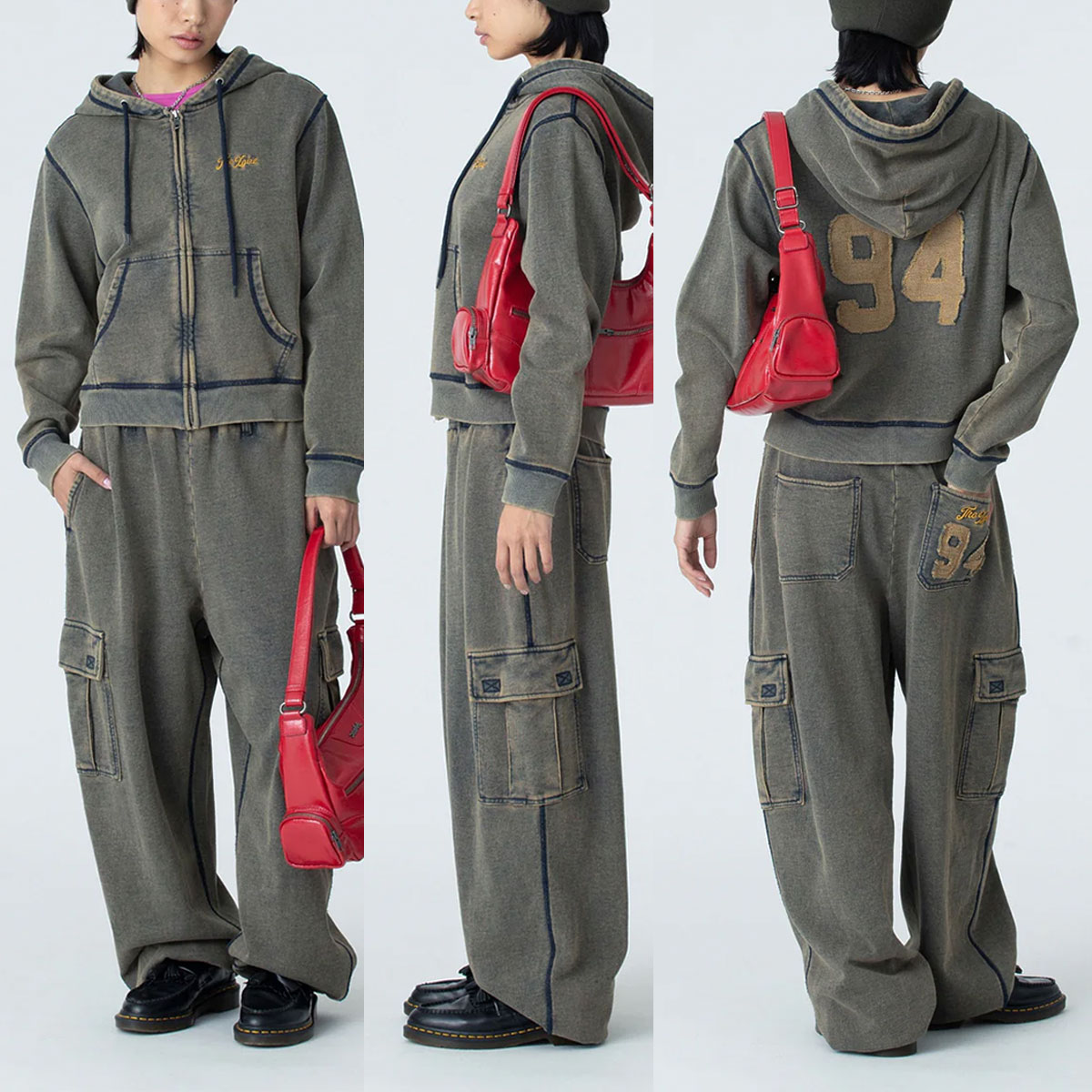 XGIRL | OVERDYED NUMBER PATCH CARGO SWEATPANTS��105261031004��