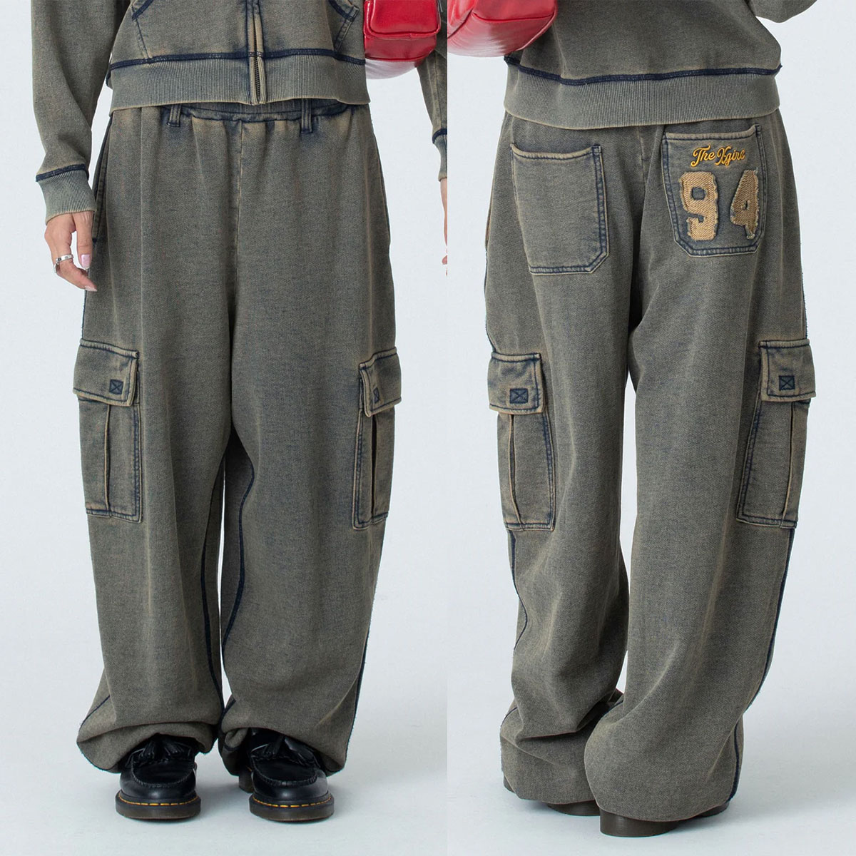 XGIRL | OVERDYED NUMBER PATCH CARGO SWEATPANTS��105261031004��