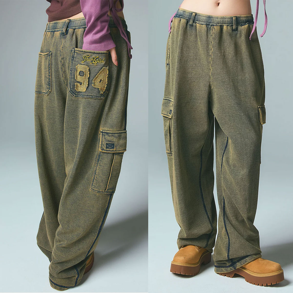XGIRL | OVERDYED NUMBER PATCH CARGO SWEATPANTS��105261031004��