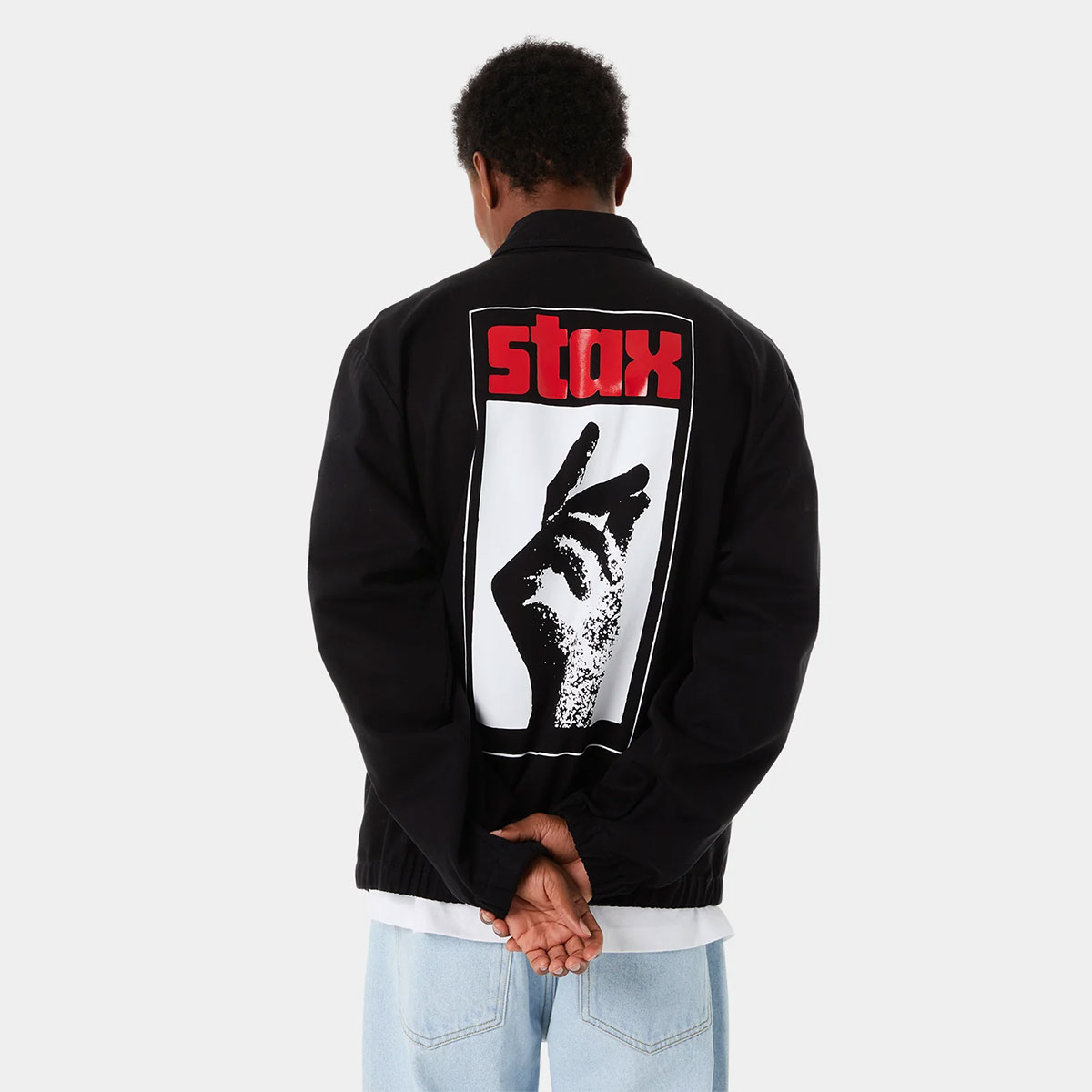 ��20%OFF ���ꥢ��󥹥������HUF �ϥ� ���㥱�å� ��� ��ǥ����� �������� Stax Records����� �֥�å�  L �������ȥܡ��� ���������� �͵� �֥��� | HUF X STAX JACKET��JK00460��