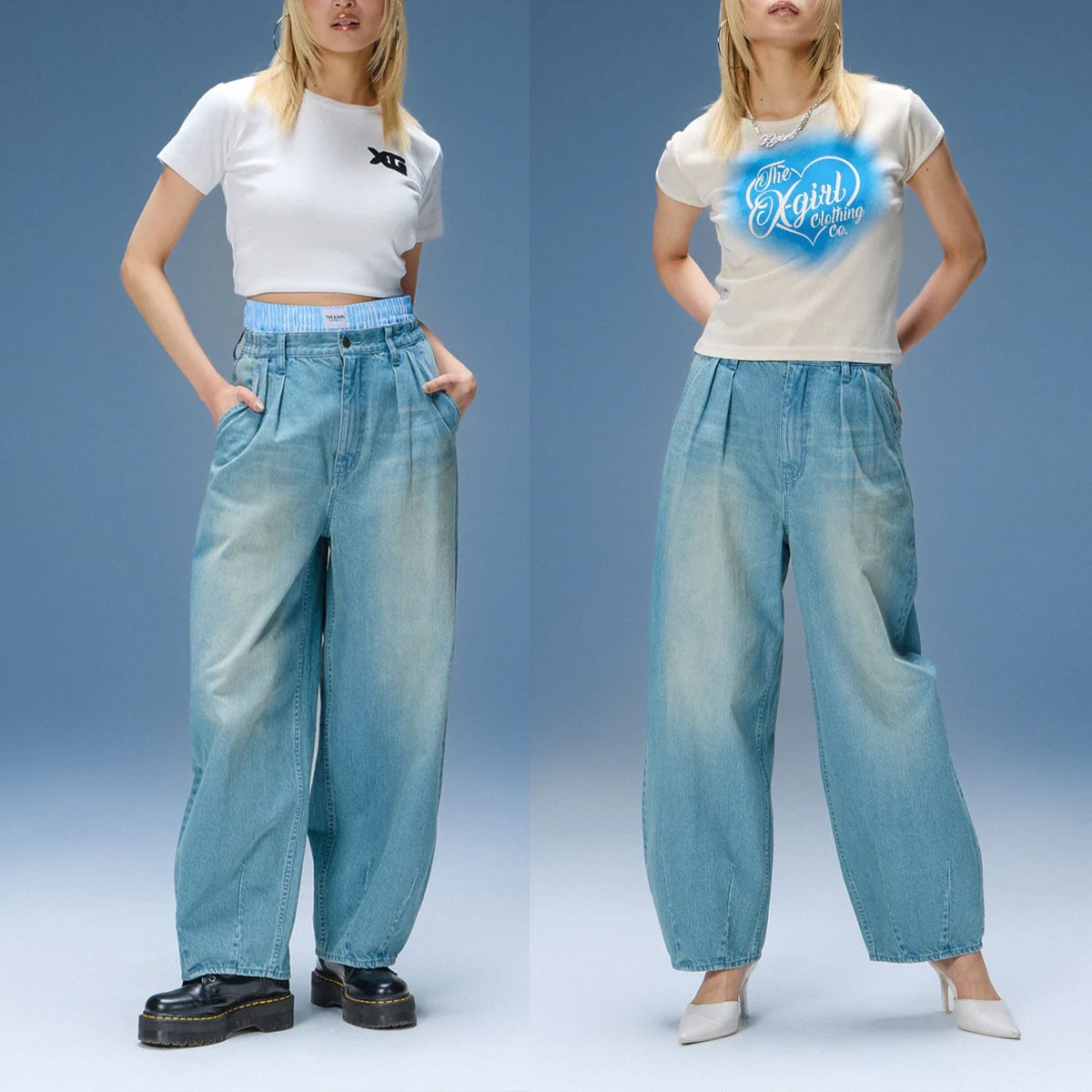  X-girl  | TUCK WIDE LEG DENIM PANTS��105262031017��