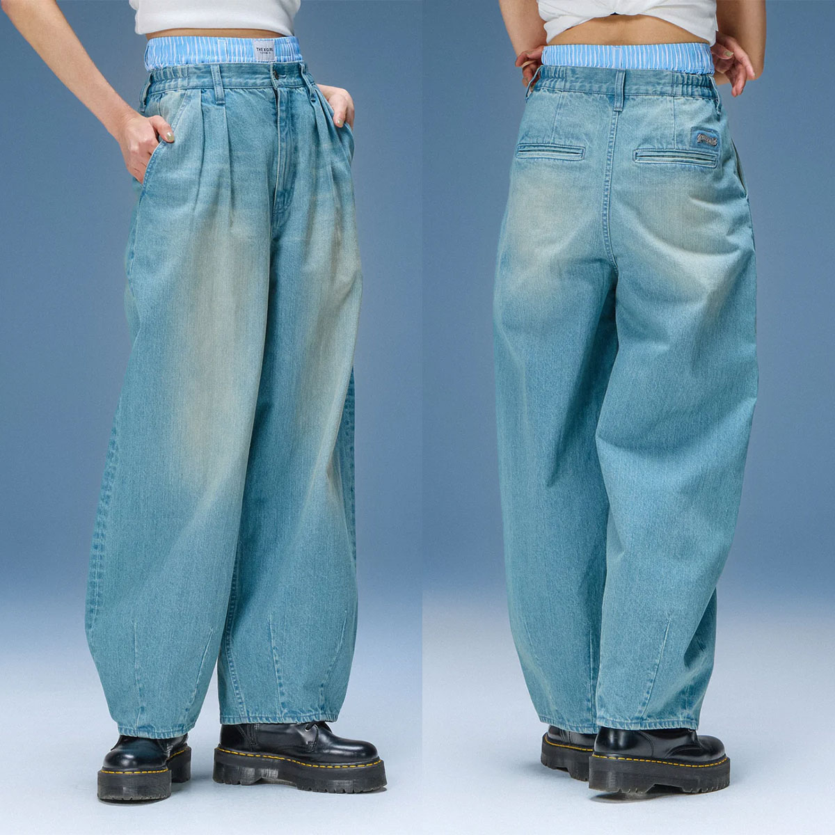  X-girl  | TUCK WIDE LEG DENIM PANTS��105262031017��