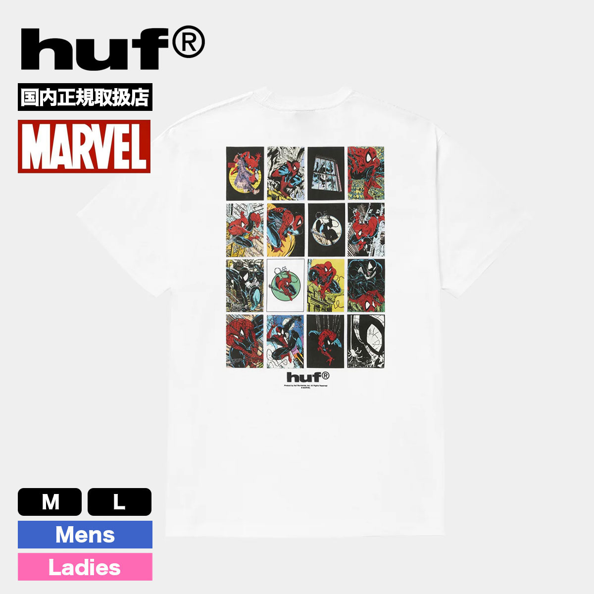 �ڿ��ե������HUF �ϥ� �� MARVEL ����� ȾµT����� ���ѥ������ޥ� �ޡ��٥� ���ᥳ�� �ۥ磻�� M L �������ȥܡ��� ���������� �͵��֥��� ���� ���� 2025��TS02727��