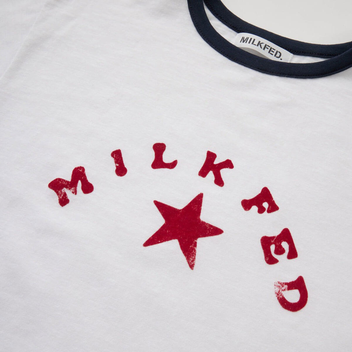 ��20%OFF ���ե�����ۥߥ륯�ե��� ��ǥ����� ȾµT����� ��󥬡�T����� ���ᥫ�� �ȥåץ� �͵� �������� �֥��� | MILKFED. LOGO AND STAR FLOCKY PRINT RINGER TEE��103252013003��