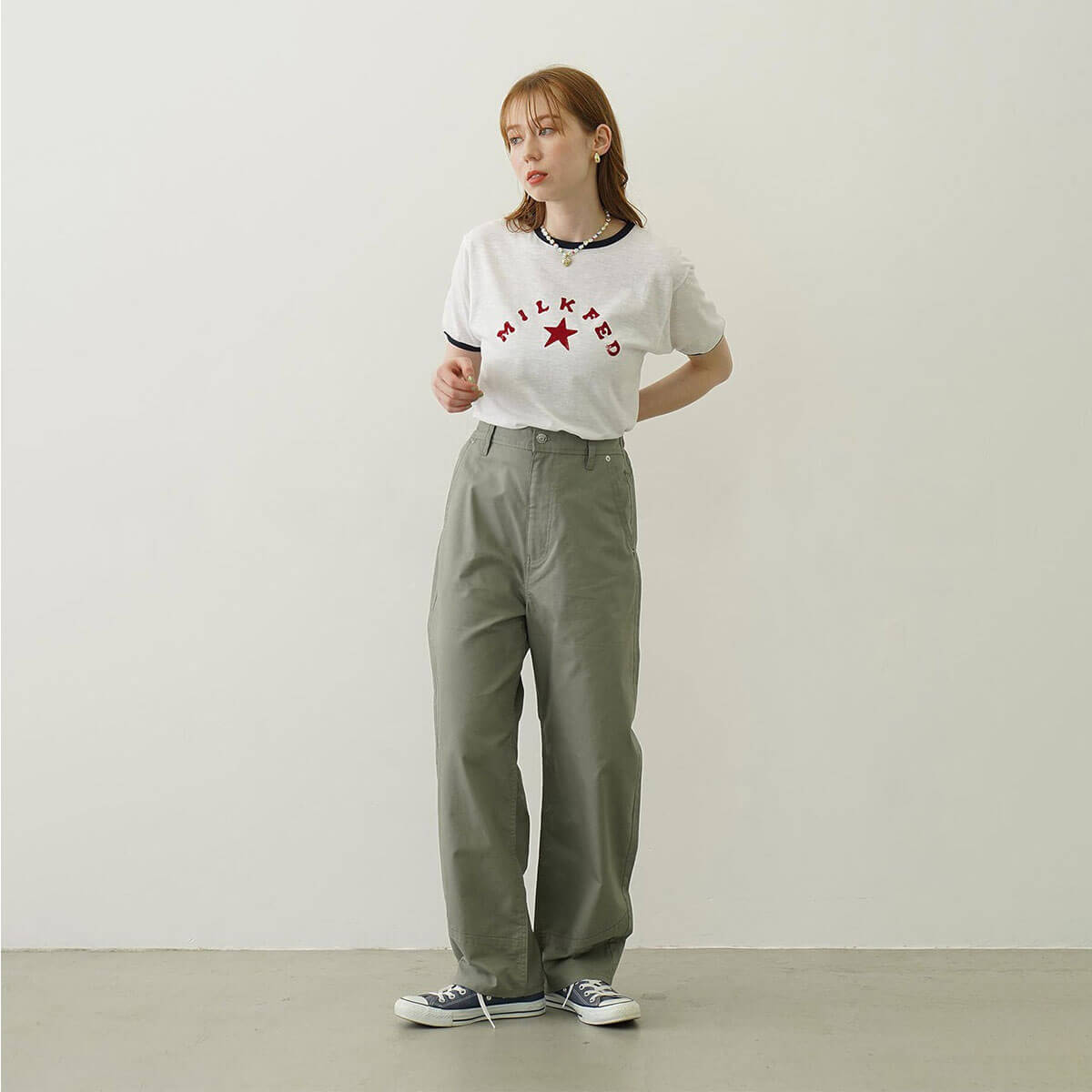 ��20%OFF ���ե�����ۥߥ륯�ե��� ��ǥ����� ȾµT����� ��󥬡�T����� ���ᥫ�� �ȥåץ� �͵� �������� �֥��� | MILKFED. LOGO AND STAR FLOCKY PRINT RINGER TEE��103252013003��