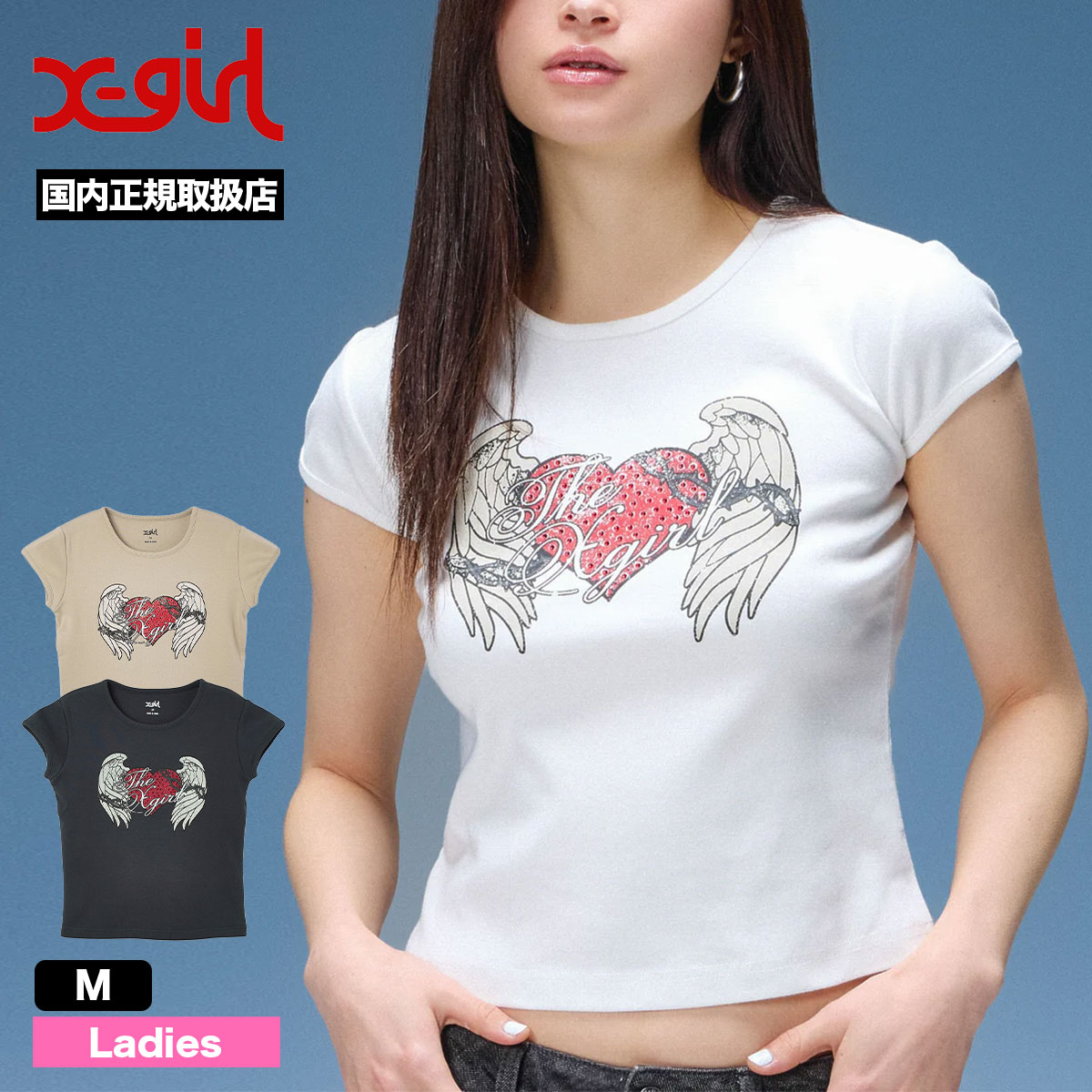 X-GIRL | RHINESTONE HEART AND WING S/S BABY TEE��105262011021��