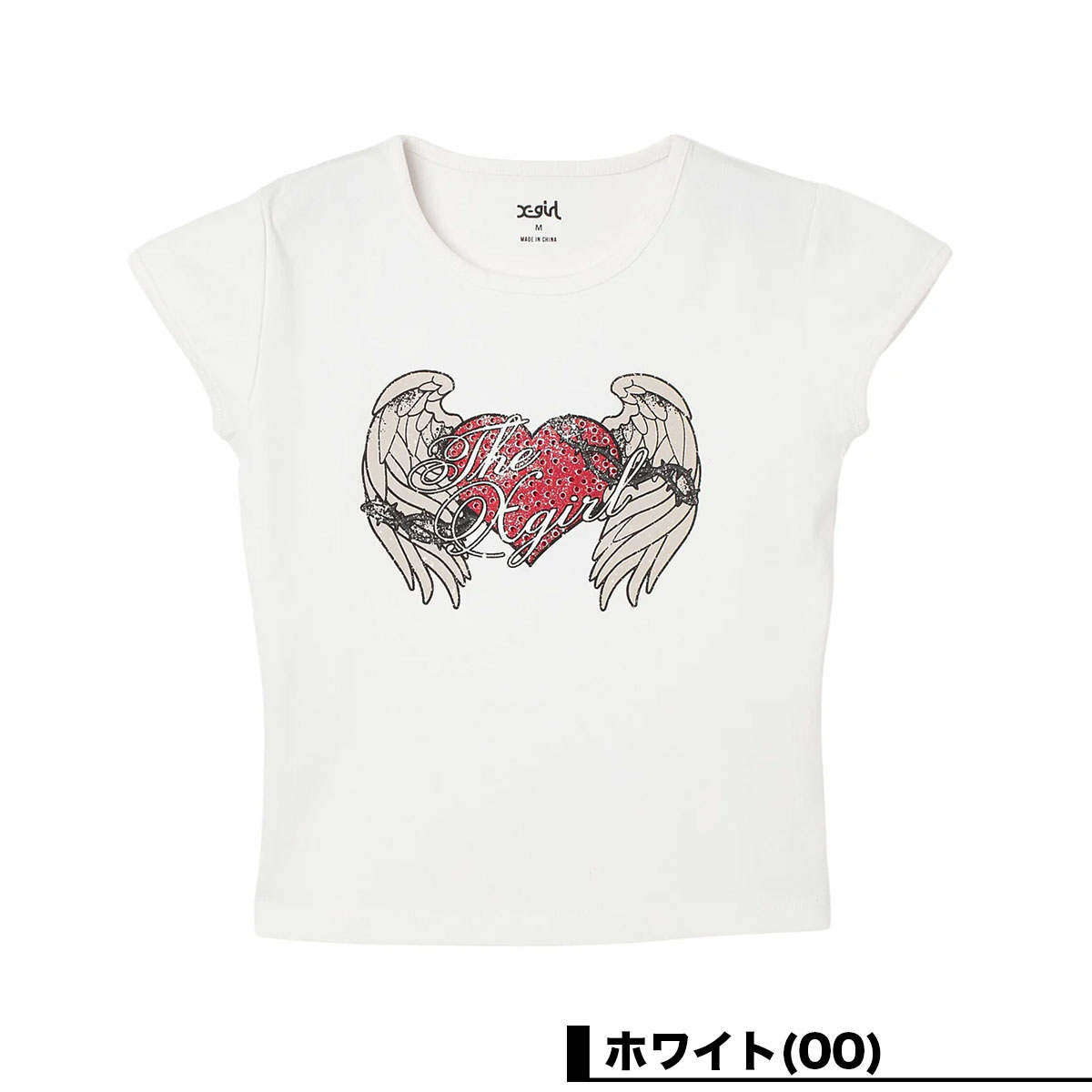 X-GIRL | RHINESTONE HEART AND WING S/S BABY TEE��105262011021��