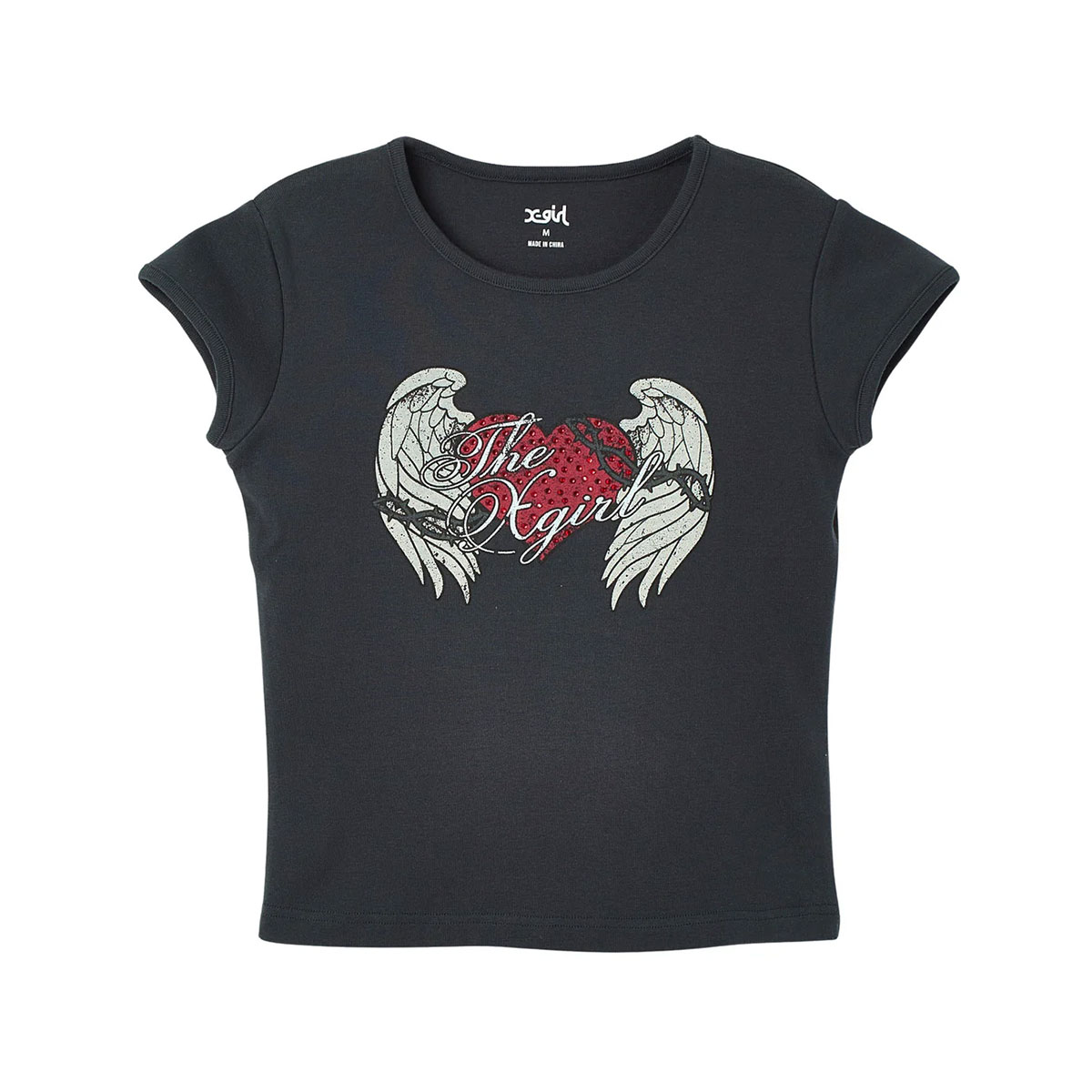 X-GIRL | RHINESTONE HEART AND WING S/S BABY TEE��105262011021��