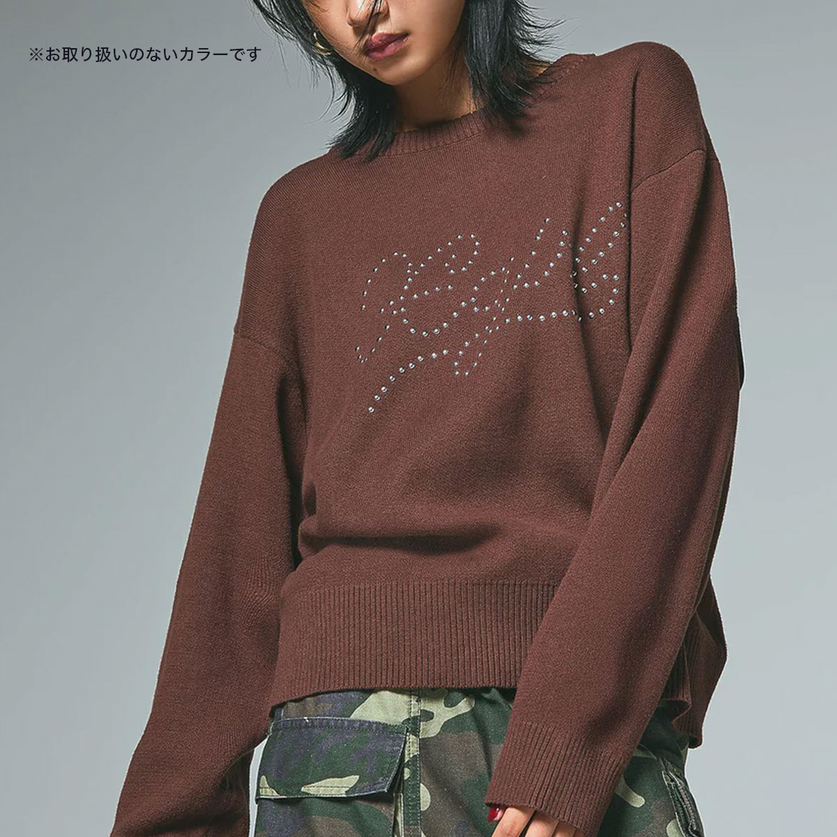 �ڿ��ե�����ۥ��å��������� �����˥å� �ȥåץ� �֥�å� ���� ����ץ� ��� ONE SIZE ���ȥ꡼�ȿ͵��֥��� X-GIRL ���� 2025 ���� | STUDDED LOGO KNIT TOP��105254015006��