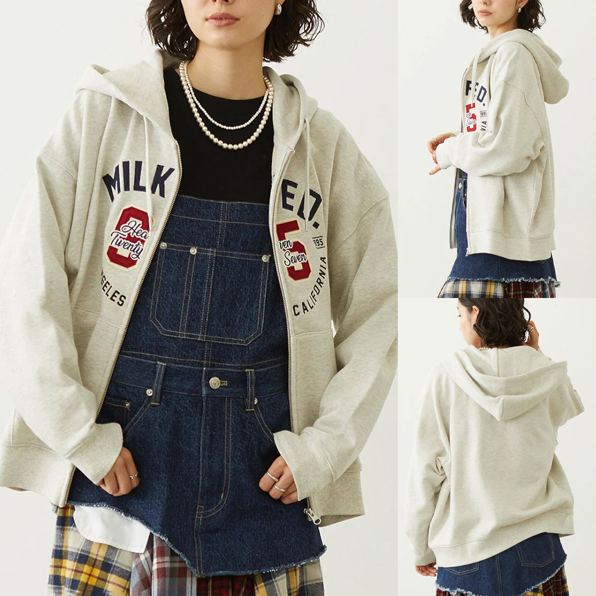 MILKFED. | COLLEGE LOGO PATCH ZIP UP HOODIE��103263012002��