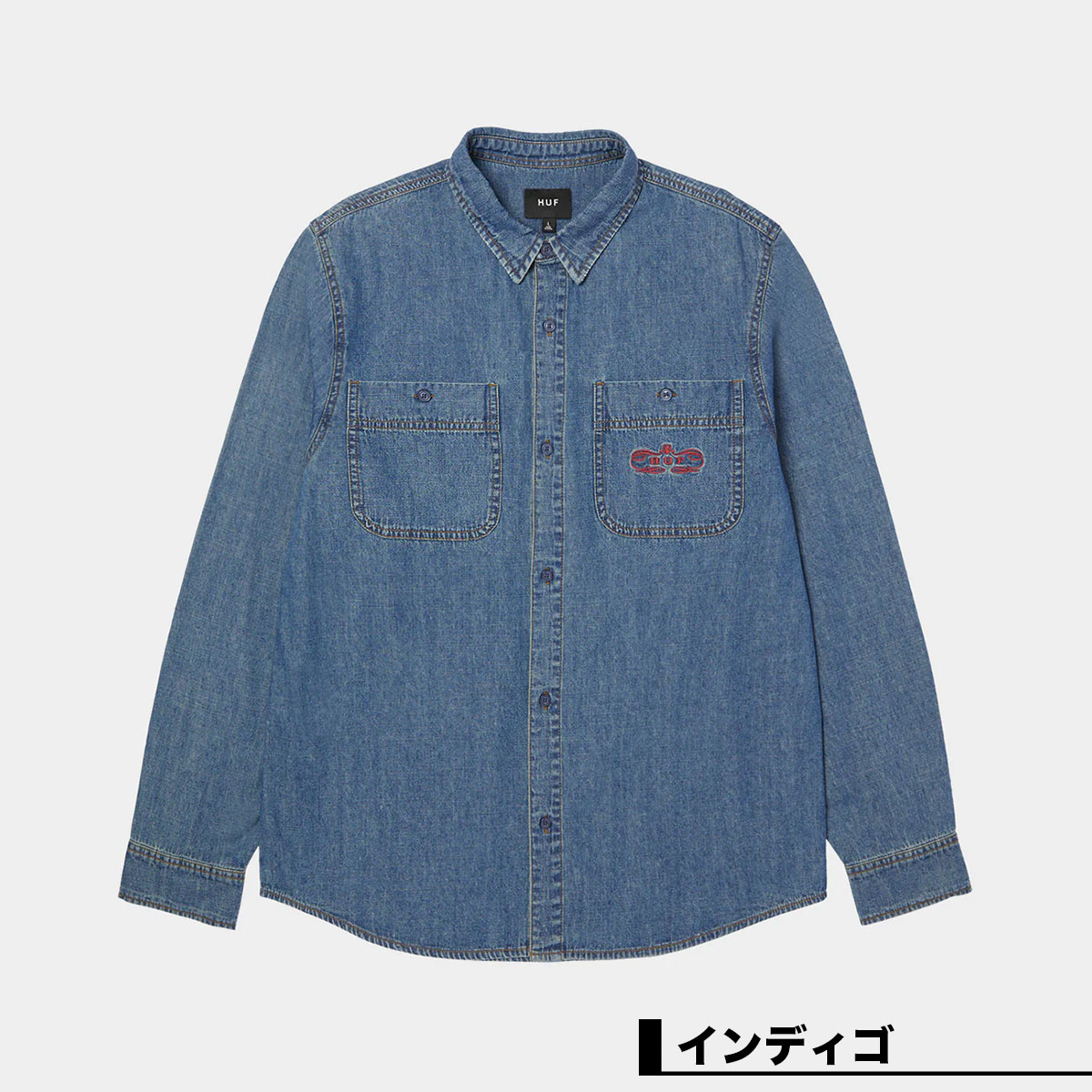 HUF �ϥ� �ǥ˥� Ĺµ����� ��� ��ǥ����� ���� �ɽ� �������ȥܡ��� ���������� �͵��֥��� ���� ���� 2025 | WORLDWIDE CLOTHIERS DENIM SHIRT��BU00255��
