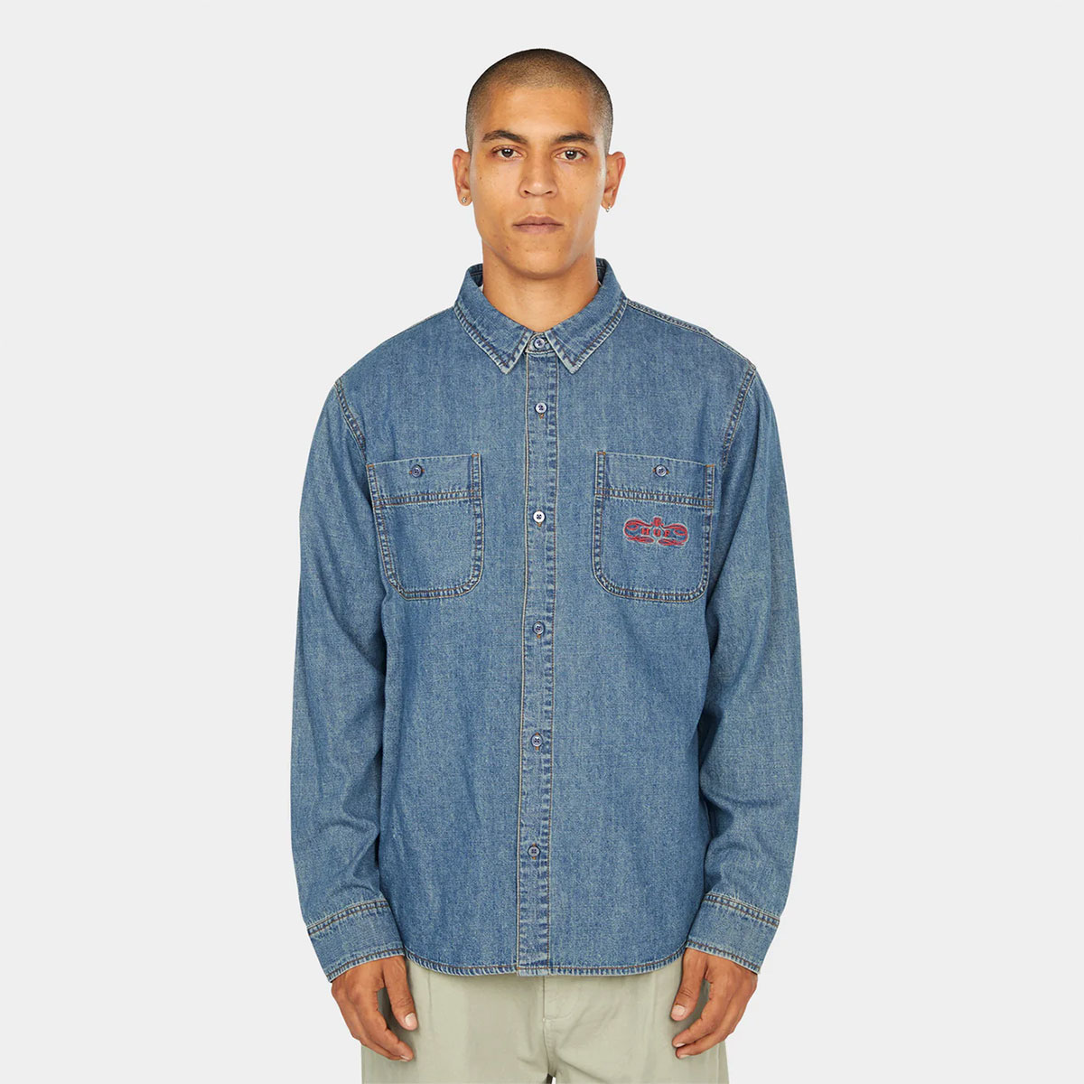 HUF �ϥ� �ǥ˥� Ĺµ����� ��� ��ǥ����� ���� �ɽ� �������ȥܡ��� ���������� �͵��֥��� ���� ���� 2025 | WORLDWIDE CLOTHIERS DENIM SHIRT��BU00255��