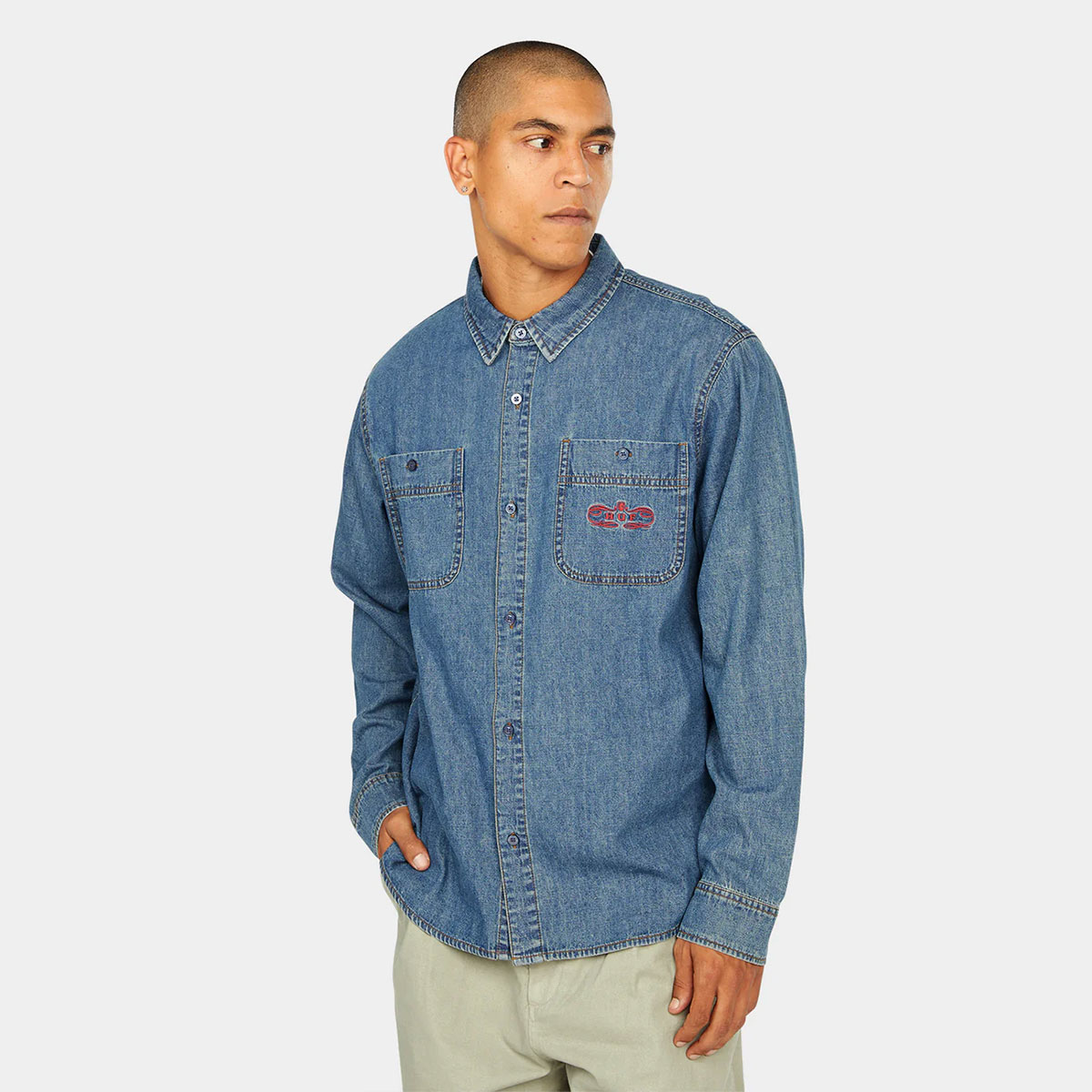 HUF �ϥ� �ǥ˥� Ĺµ����� ��� ��ǥ����� ���� �ɽ� �������ȥܡ��� ���������� �͵��֥��� ���� ���� 2025 | WORLDWIDE CLOTHIERS DENIM SHIRT��BU00255��