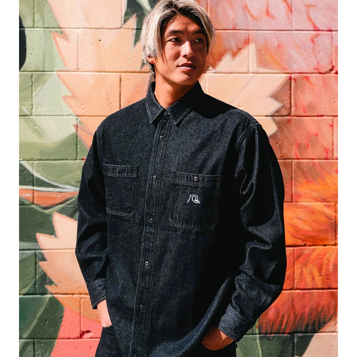 ��20%OFF ���ꥹ�ޥ��������QUIKSILVER �����å�����С� ��� Ĺµ �ǥ˥ॷ��� ���� �ɽ� �롼�����륨�å� ��2�� L �����ե��� �͵� �֥��� ���� | DENIM WASH SHIRT��QSH254003��