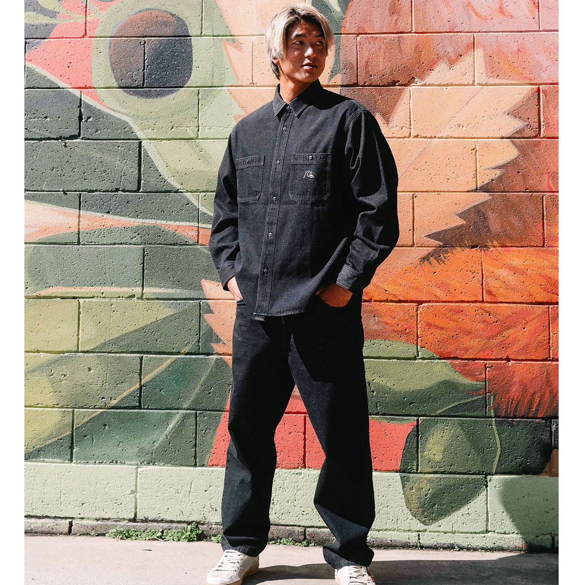 ��20%OFF ���ꥹ�ޥ��������QUIKSILVER �����å�����С� ��� Ĺµ �ǥ˥ॷ��� ���� �ɽ� �롼�����륨�å� ��2�� L �����ե��� �͵� �֥��� ���� | DENIM WASH SHIRT��QSH254003��