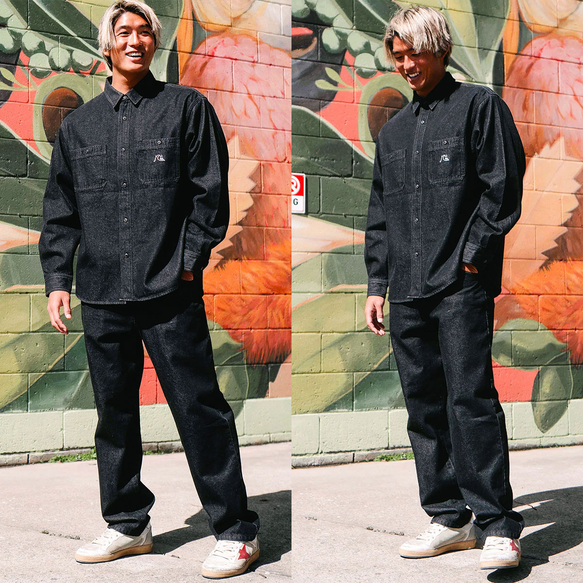 ��20%OFF ���ꥹ�ޥ��������QUIKSILVER �����å�����С� ��� Ĺµ �ǥ˥ॷ��� ���� �ɽ� �롼�����륨�å� ��2�� L �����ե��� �͵� �֥��� ���� | DENIM WASH SHIRT��QSH254003��