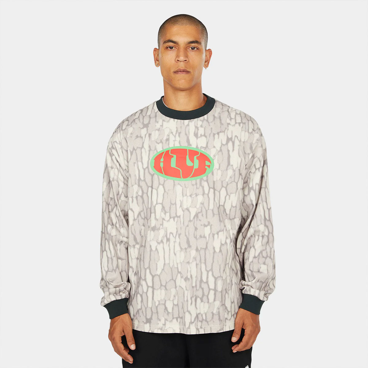 HUF �ϥ� �˥å� ���롼�ͥå��������� ��� ��ǥ����� ������ �������ȥܡ��� ���������� �͵��֥��� ���� ���� 2025 | WARPED CAMO LS KNIT TOP��KN00576��