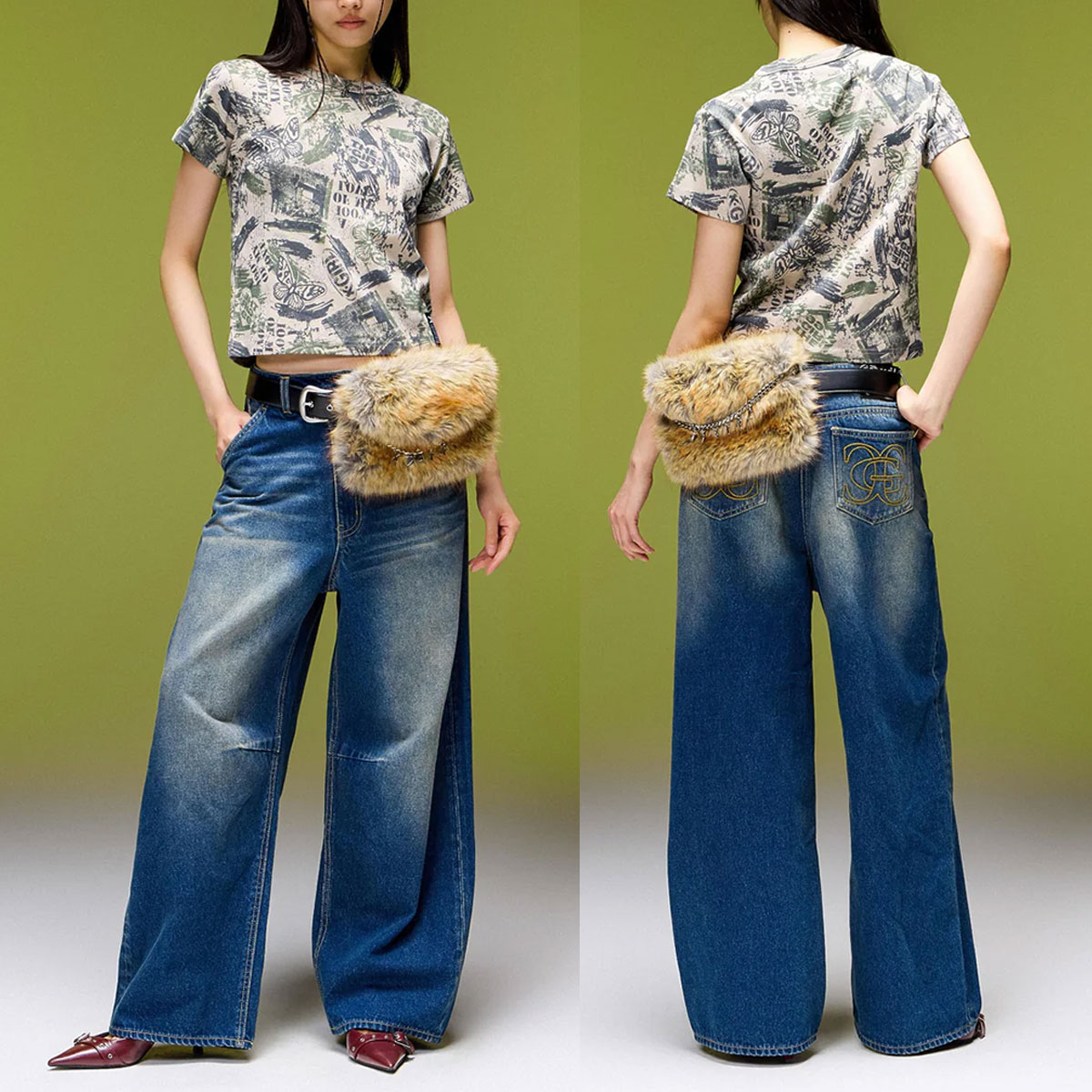 X-GIRL | EMBLEM POCKET ASYMMETRIC WAIST DENIM PANTS��105263031007��