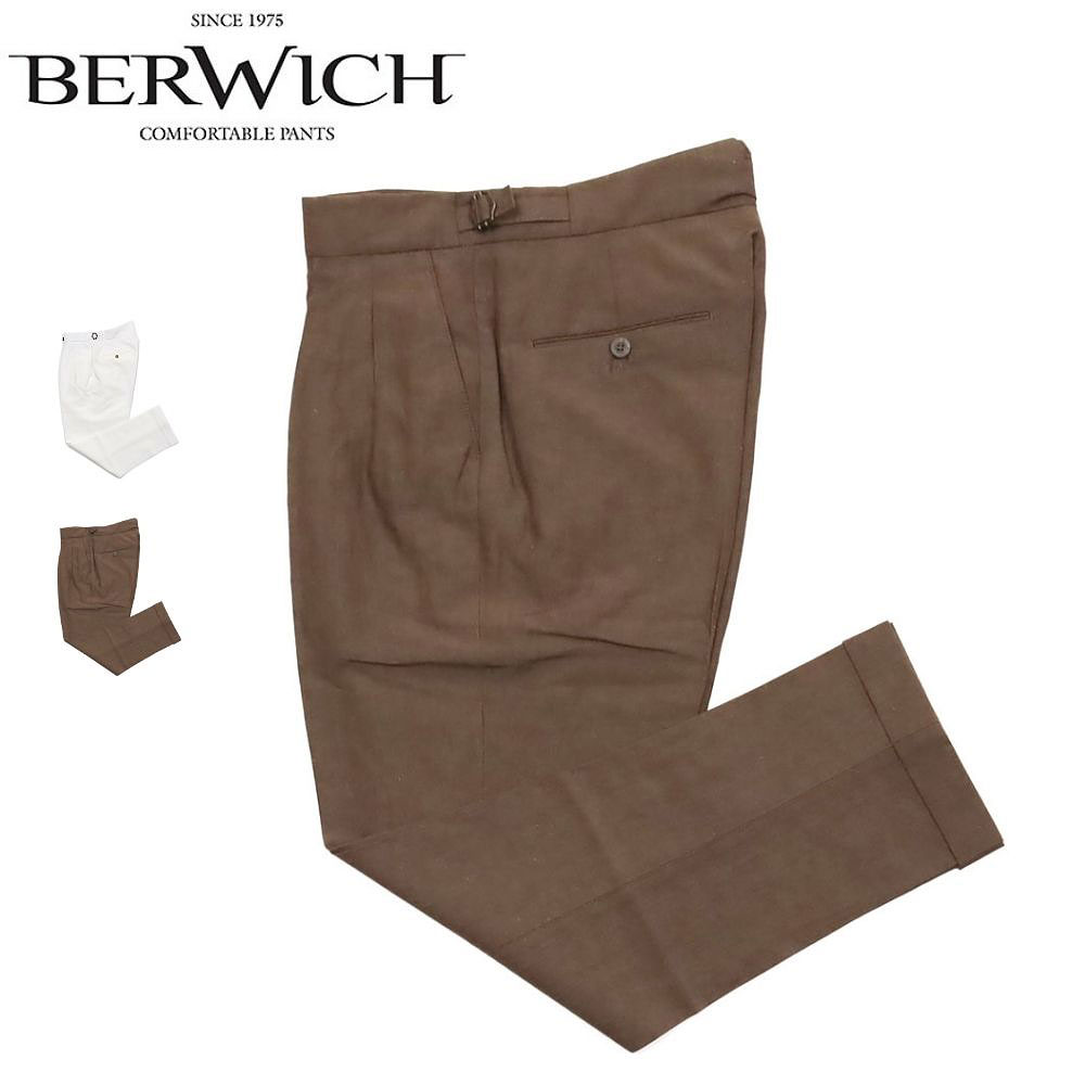 BERWICH ベルウィッチ SCOTCH スコッチ SB1534 コットンリネン シャンブレー パンツ メンズ ホワイト/ブラウン 【国内正規品】-Snow Rabbit 公式通販