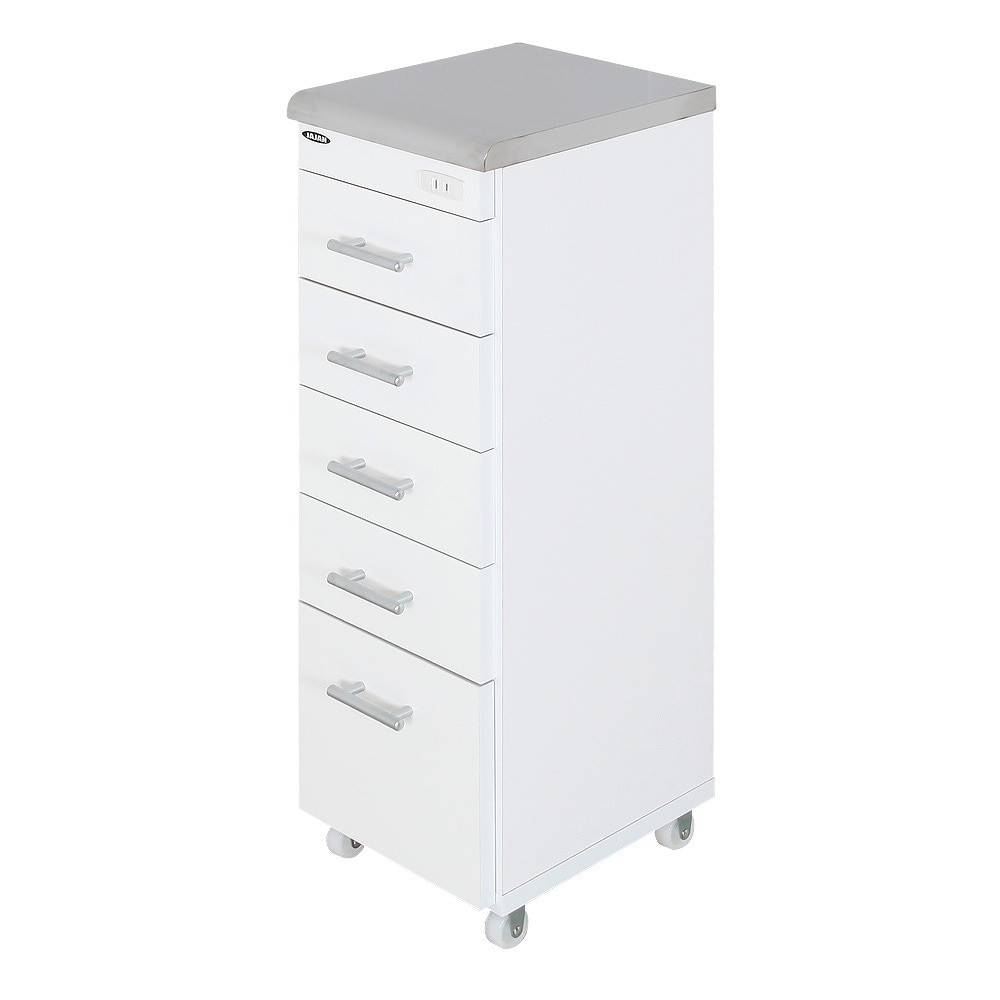 ステンレス天板、コンセント付、キャスター付すき間ワゴン幅25cm×奥行