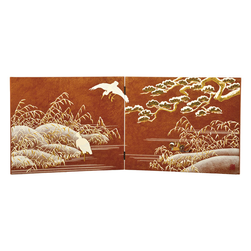 会津漆器 屏風 茶 12月屏風 鷺 | 屏風 | 伝統工芸品・和風記念品 通販