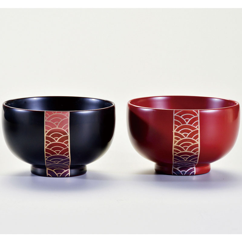 会津漆器 夫婦椀 日月 黒/朱 | 食器・飾皿 | 伝統工芸品・和風記念品