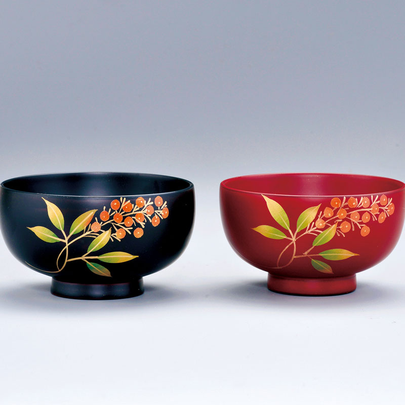 会津漆器 4.0 布袋 夫婦椀 南天（漆） | 食器・飾皿 | 伝統工芸品
