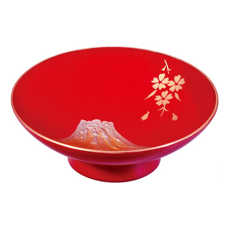 会津漆器 朱3.0 単盃（スタンド付）富士に桜（漆） ※飾り専用盃です