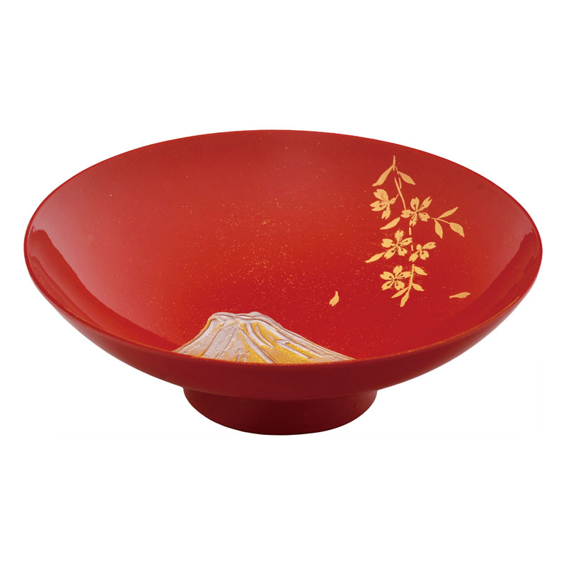 会津漆器 朱5.0 単盃（スタンド付）富士に桜（手描） ※飾り専用盃です