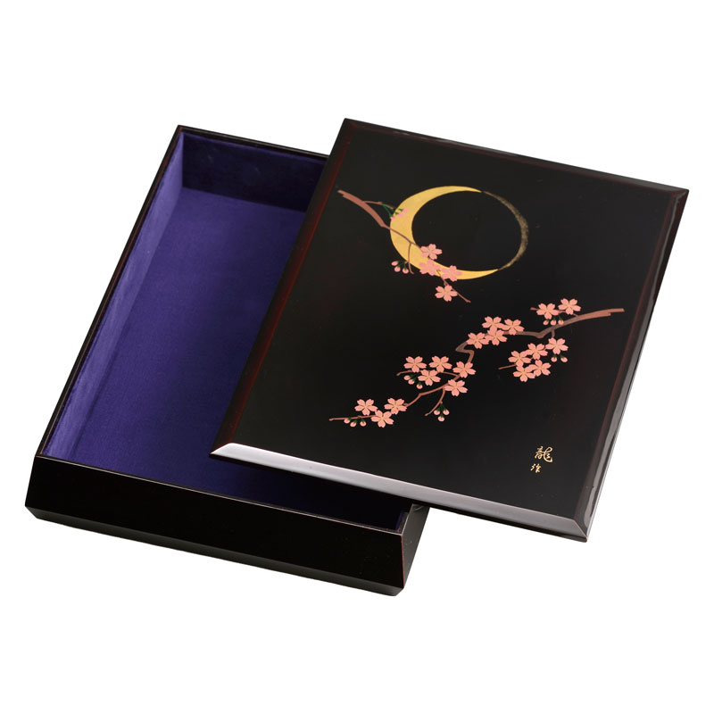 会津漆器 溜 11.0 文庫 漆蒔絵夜桜 内別珍貼（手描蒔絵） | 文庫