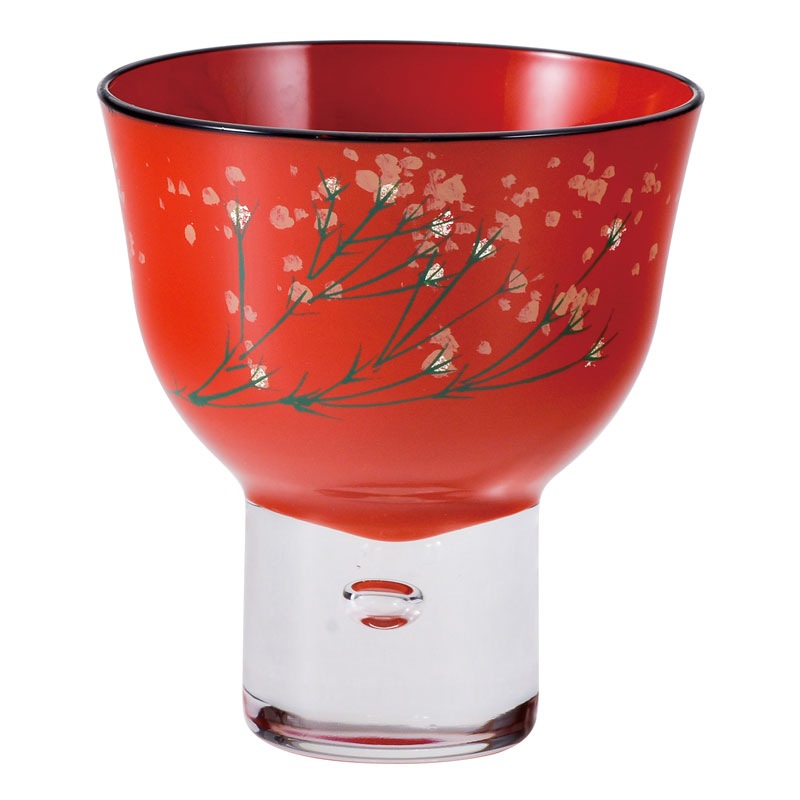 会津漆器 ぐい呑み かすみ草（ガラス絵・手描） A.黒内朱 B.朱 | 酒器