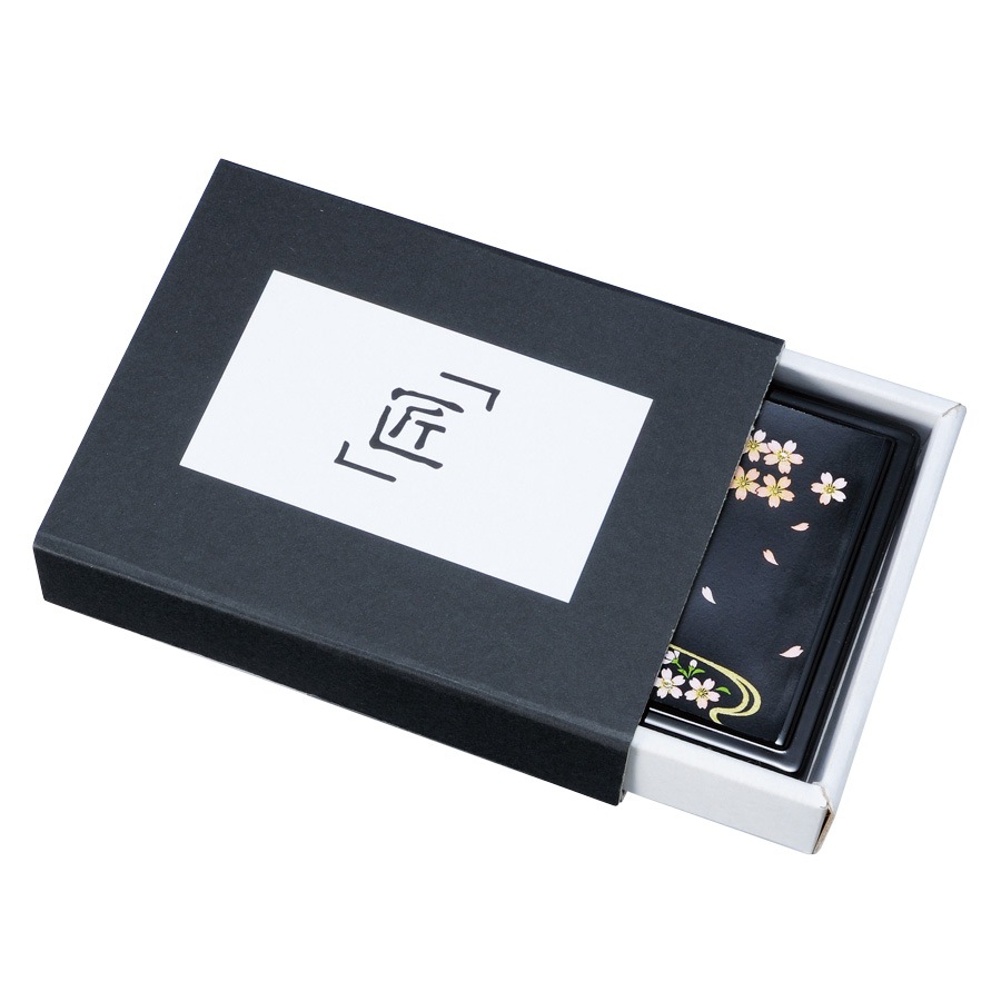 紀州蒔絵 付箋ケース（雅 MIYABI） クリスタル 桜（黒） | 付箋ケース