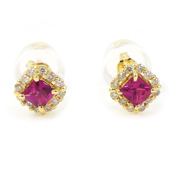 【スクエアカットルビー】 ピアス スクエアカット 7月 誕生石 ルビー 0.14ct/0.14ct ダイヤモンド 0.04ct/0.04ct K18YG