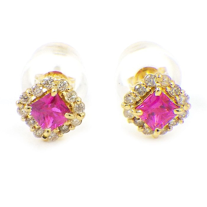 【スクエアカットルビー】 ピアス スクエアカット 7月 誕生石 ルビー 0.14ct/0.14ct ダイヤモンド 0.04ct/0.04ct K18YG