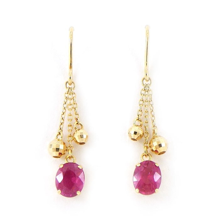 【オーバルカットルビー】 ピアス スウィング ドロップ ボール フック オーバルカット 7月 誕生石 ルビー 0.35ct/0.35ct K18YG