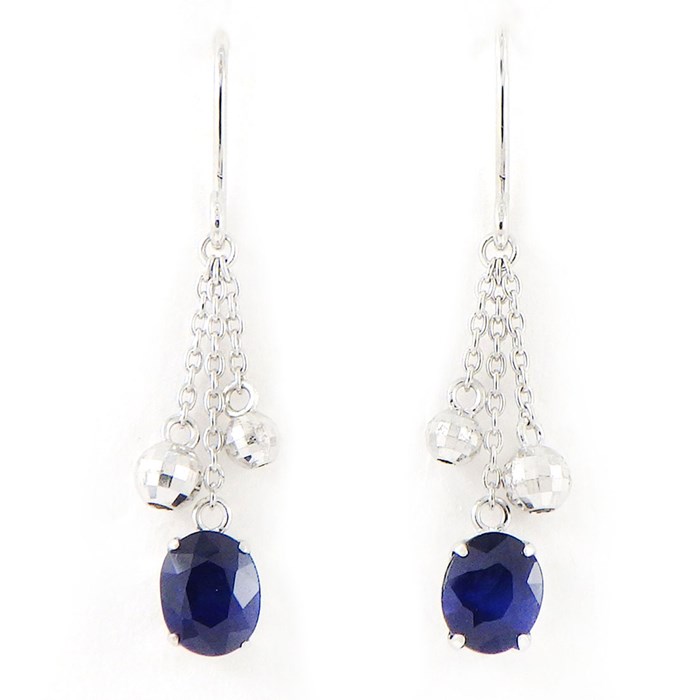 オーバルカット サファイア】 ピアス スウィング ドロップ ボール  