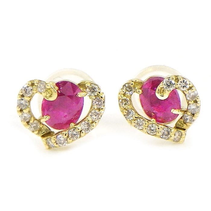 【ルビー】 ピアス ハート モチーフ 7月 誕生石 ルビー 0.32ct/0.28ct ダイヤモンド 0.06ct/0.06ct K18YG