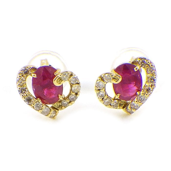 【ルビー】 ピアス ハート モチーフ 7月 誕生石 ルビー 0.35ct/0.31ct ダイヤモンド 0.06ct/0.06ct K18YG