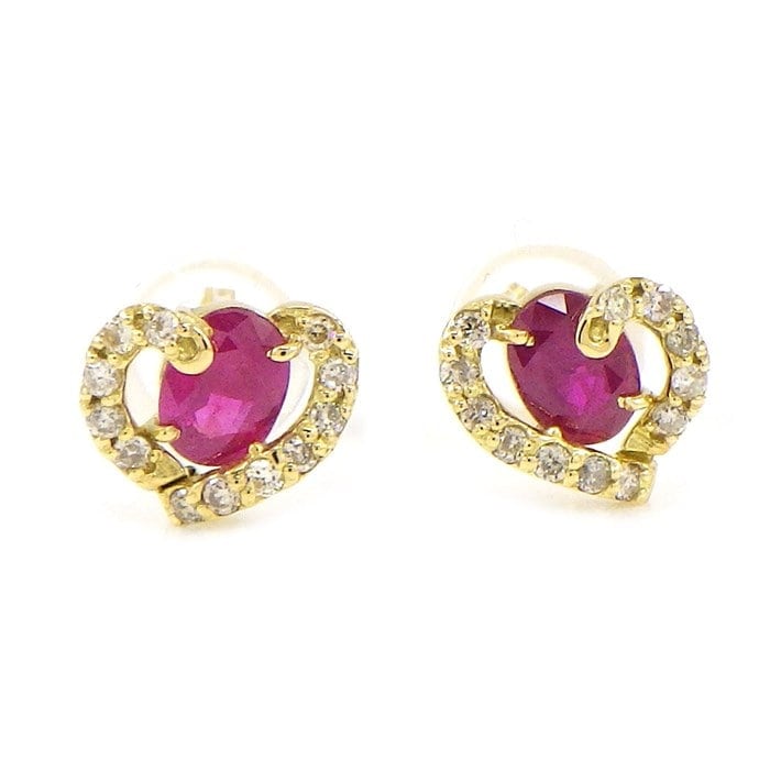 【ルビー】 ピアス ハート モチーフ 7月 誕生石 ルビー 0.25ct/0.25ct ダイヤモンド 0.06ct/0.06ct K18YG
